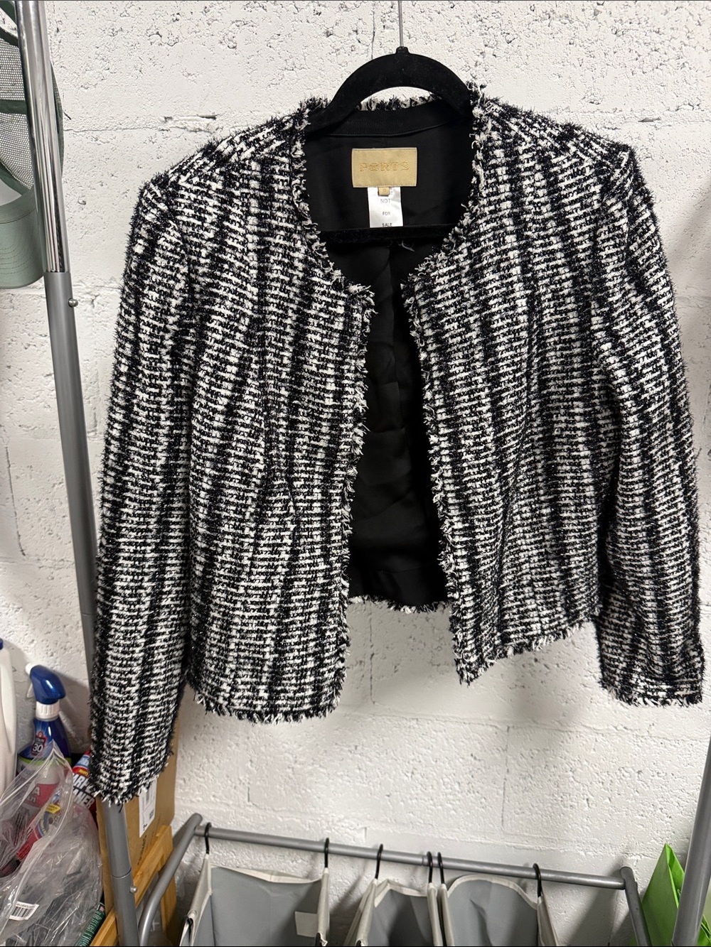 PORTS Black & White Tweed Open-Front Womens Jacket Size 10 NWOT